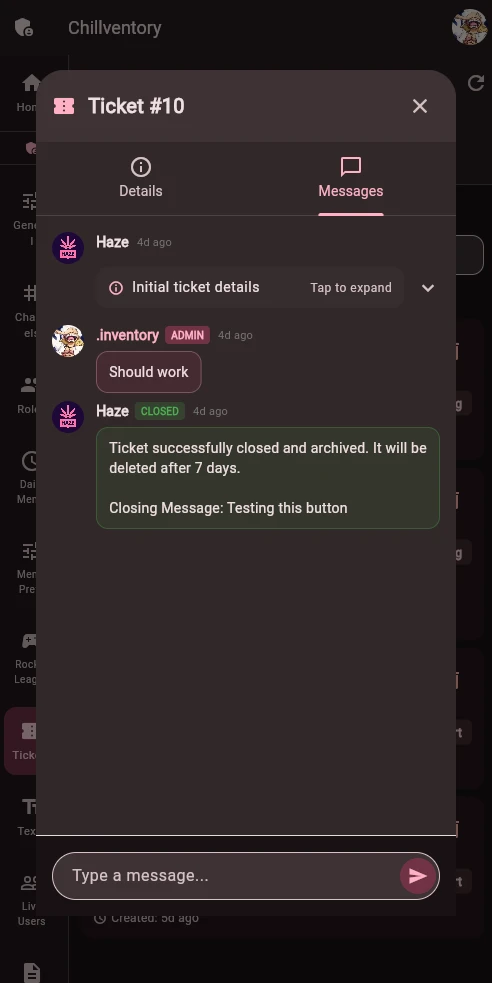 Ticket Chat Interface